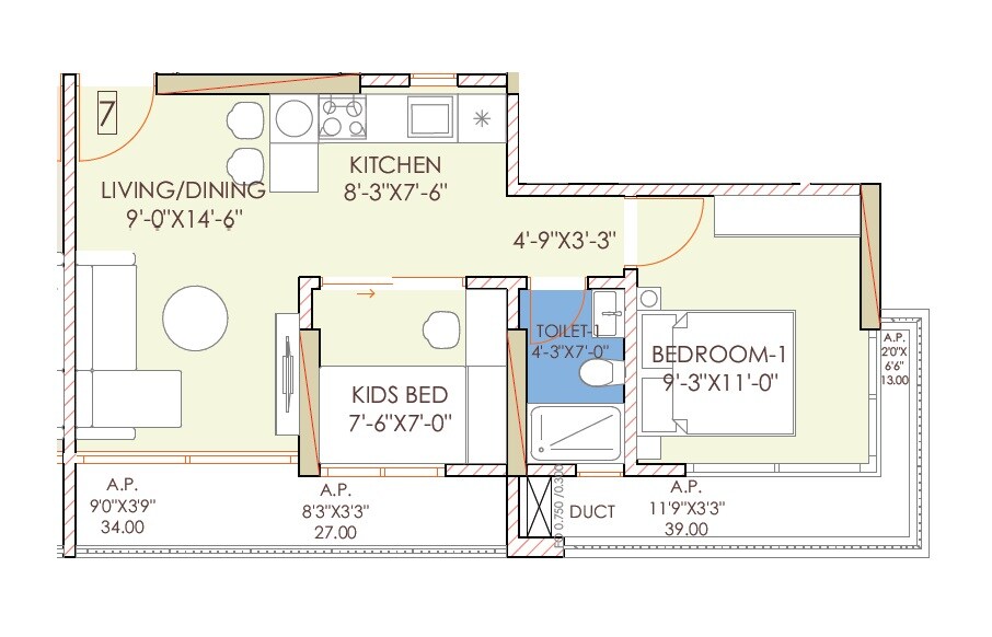 1 BHK 534 Sq. Ft. Apartment