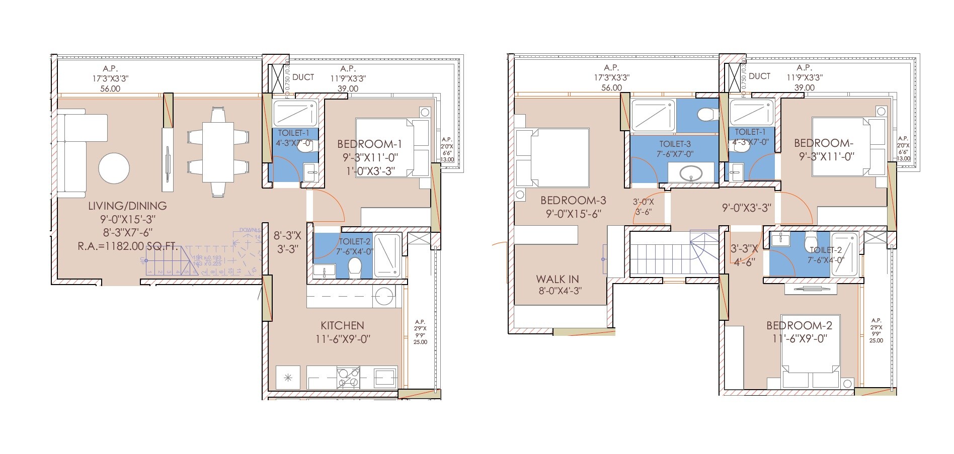 Floor plan of 4 BHK 1182 Sq. Ft. Penthouse in Sudham Shree Krishna Heights, Palghar
