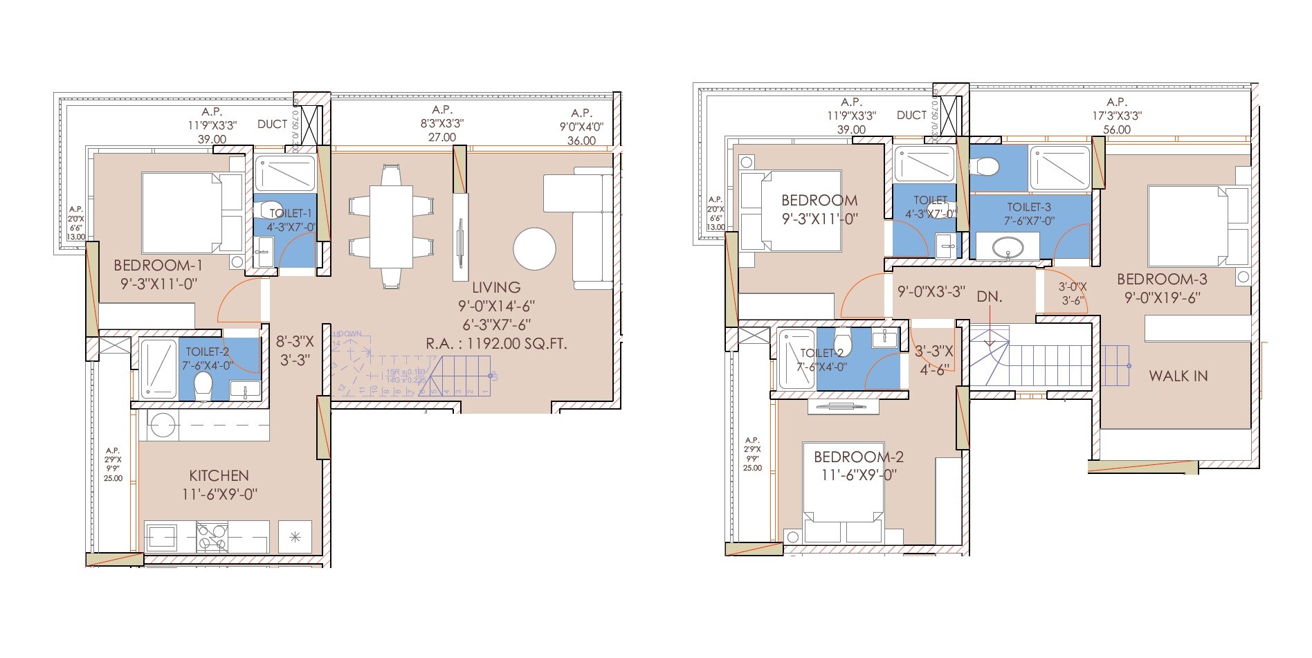 Floor plan of 4 BHK 1192 Sq. Ft. Penthouse in Sudham Shree Krishna Heights, Palghar