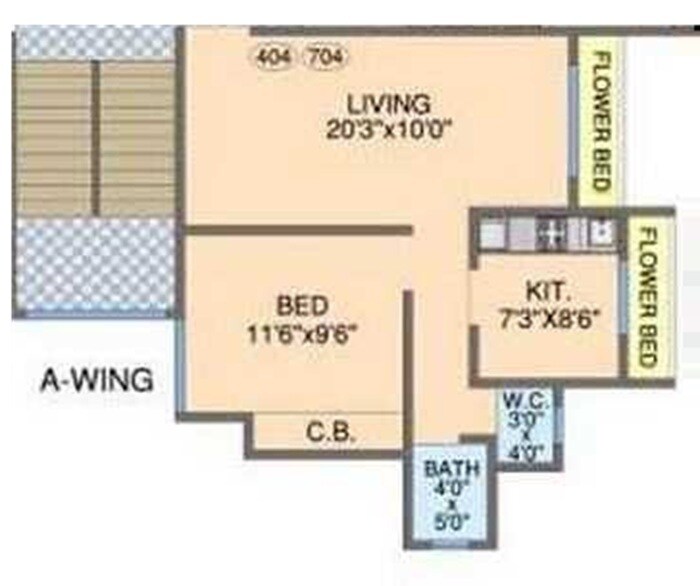 Floor plan of 1 BHK 383 Sq. Ft. Apartment in Sugandhi Heights, Palghar