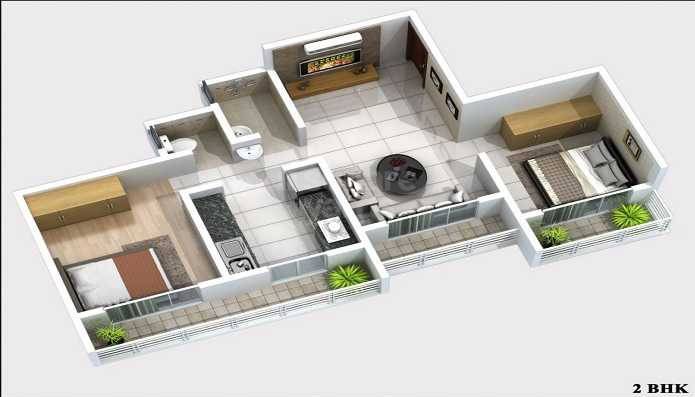 Floor plan of 2 BHK 502 Sq. Ft. Apartment in Sugandhi Om Sai Complex, Palghar