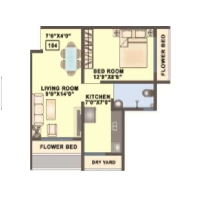 Floor plan of 1 BHK 575 Sq. Ft. Apartment in Sugandhi Shree Sugandh, Palghar