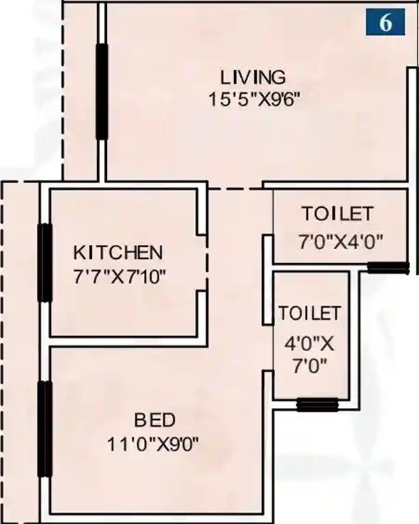 Floor plan of 1 BHK 402 Sq. Ft. Apartment in Sumatinath Gopikisan Patil Complex, Palghar