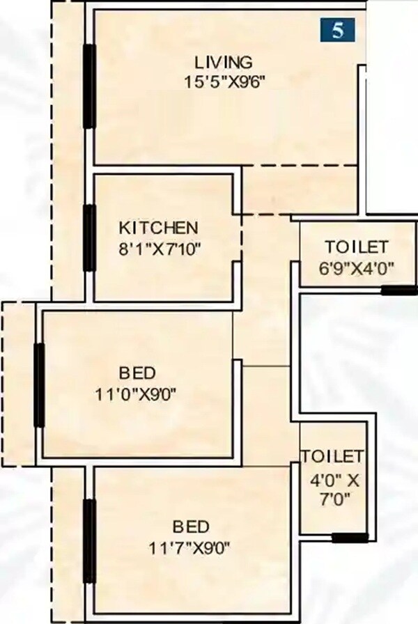 Floor plan of 2 BHK 569 Sq. Ft. Apartment in Sumatinath Gopikisan Patil Complex, Palghar