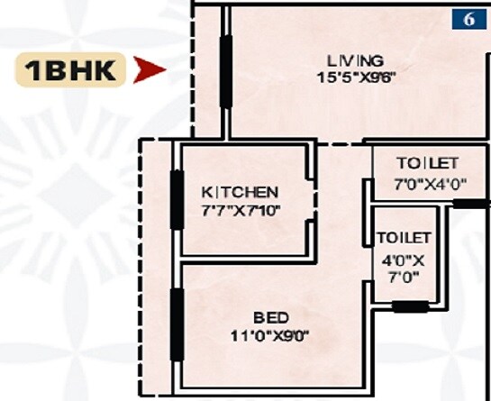 Floor plan of 1 BHK 331 Sq. Ft. Apartment in Sumatinath GP Complex, Palghar