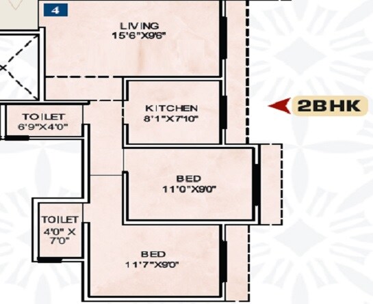 Floor plan of 2 BHK 563 Sq. Ft. Apartment in Sumatinath GP Complex, Palghar