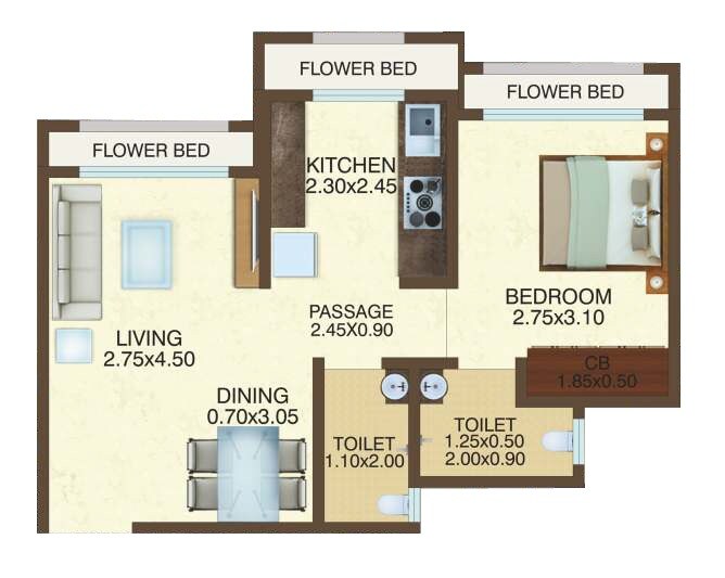 Floor plan of 1 BHK 393 Sq. Ft. Apartment in Sumit Greendale NX Mumbai, Palghar