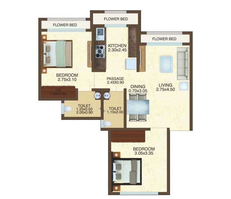 Floor plan of 2 BHK 500 Sq. Ft. Apartment in Sumit Greendale NX Mumbai, Palghar