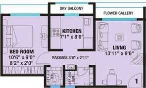 Floor plan of 1 BHK 545 Sq. Ft. Apartment in Sun Nidhi Park, Palghar
