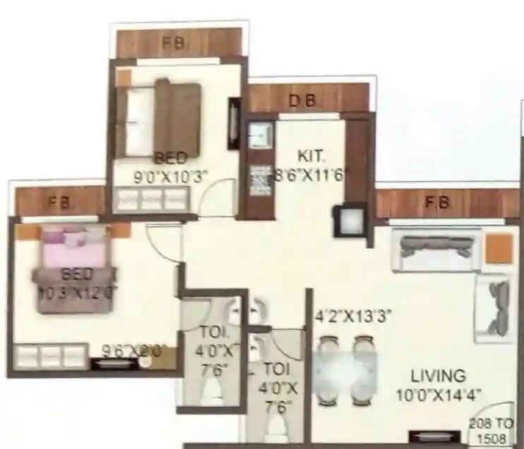 Floor plan of 2 BHK 600 Sq. Ft. Apartment in Sun Shine Solaris, Palghar