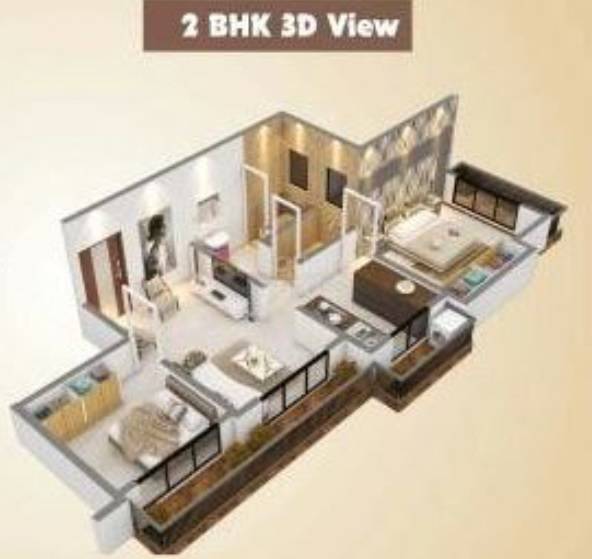 Floor plan of 2 BHK 460 Sq. Ft. Apartment in Supertech Flower Valley Complex, Palghar