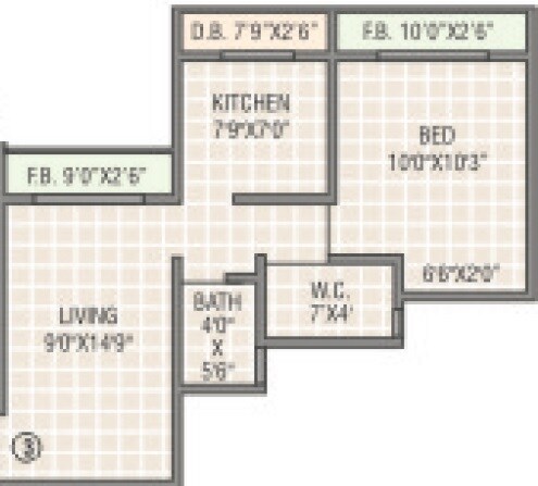 Floor plan of 1 BHK 360 Sq. Ft. Apartment in Surya Kirti Tower, Palghar