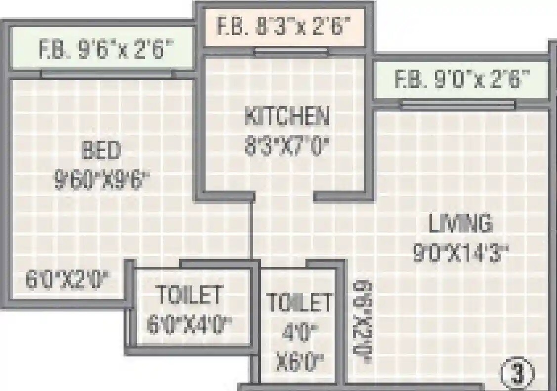 Floor plan of 1 BHK 453 Sq. Ft. Apartment in Surya Kirti Tower, Palghar