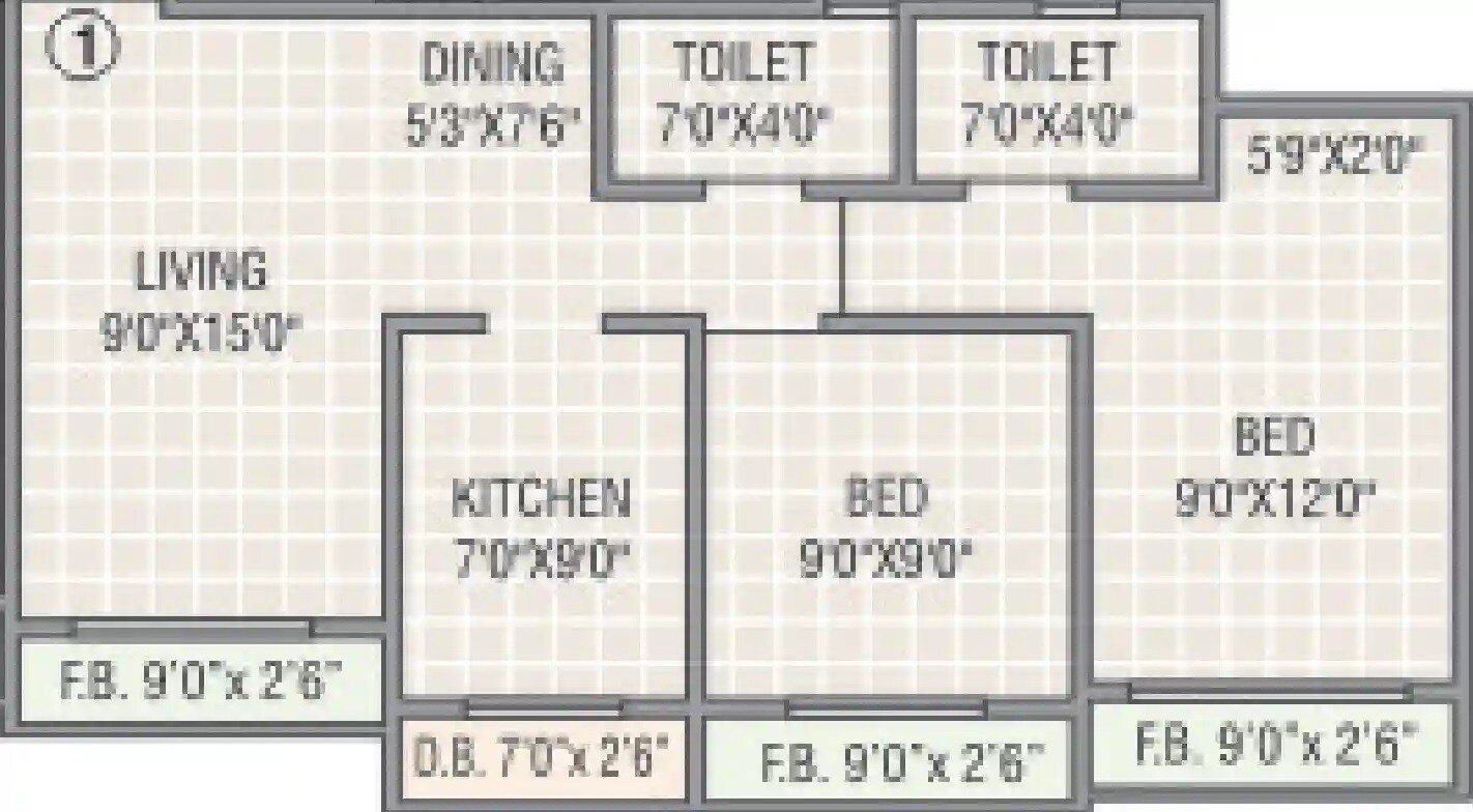 Floor plan of 2 BHK 530 Sq. Ft. Apartment in Surya Kirti Tower, Palghar