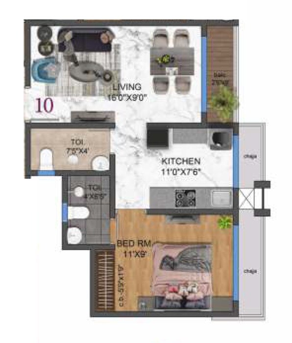 Floor plan of 1 BHK 435 Sq. Ft. Apartment in SVBP Shanti Niketan, Palghar