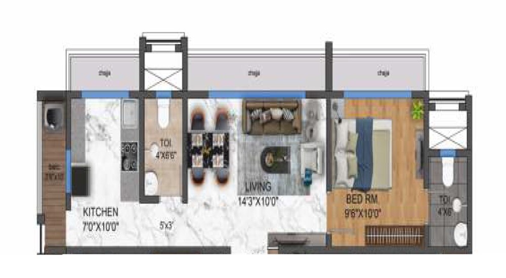 Floor plan of 1 BHK 450 Sq. Ft. Apartment in SVBP Shanti Niketan, Palghar