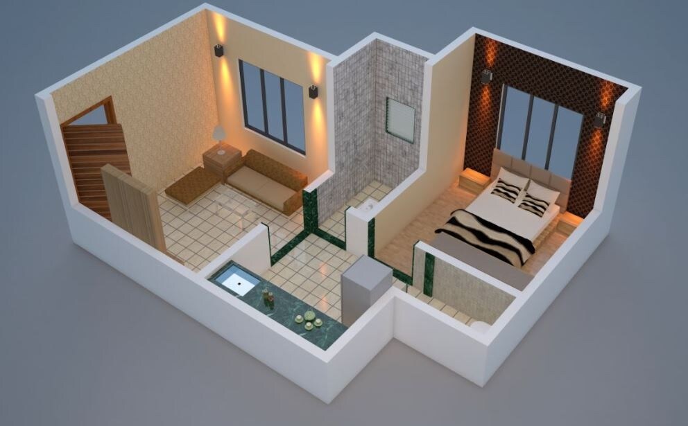 Floor plan of 1 BHK 308 Sq. Ft. Apartment in Swami Sant Krupa Complex, Palghar
