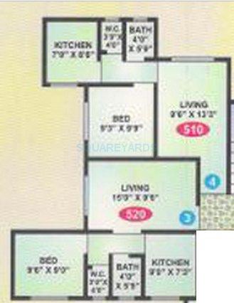 Floor plan of 1 BHK 580 Sq. Ft. Apartment in Swastik Apex Tower, Palghar