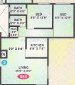 Floor plan of 2 BHK 875 Sq. Ft. Apartment in Swastik Apex Tower, Palghar