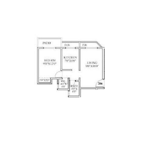 Floor plan of 1 BHK Apartment - 361 sq. ft. in Sylva Opal Fairy Bell, Palghar