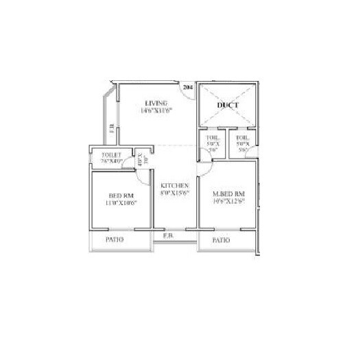 Floor plan of 2 BHK Apartment - 498 sq. ft. in Sylva Opal Fairy Bell, Palghar
