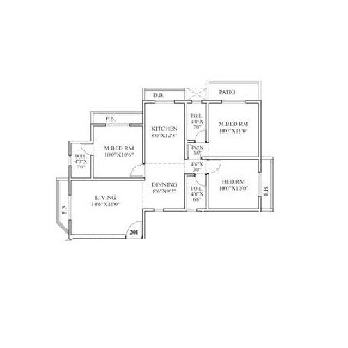 Floor plan of 3 BHK Apartment - 790 sq. ft. in Sylva Opal Fairy Bell, Palghar