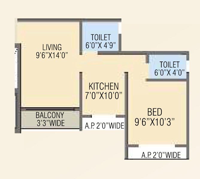 Floor plan of 1 BHK 380 Sq. Ft. Apartment in Tania Skyline, Palghar