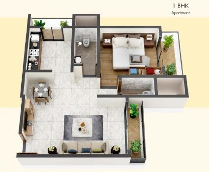 Floor plan of 1 BHK 385 Sq. Ft. Apartment in Tania Skyline, Palghar