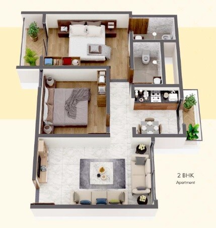 Floor plan of 2 BHK 470 Sq. Ft. Apartment in Tania Skyline, Palghar