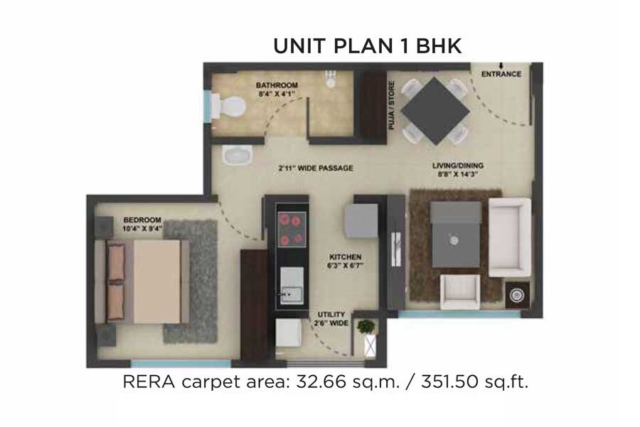 Floor plan of 1 BHK 351 Sq. Ft. Apartment in Tata Value Homes New Haven Boiser II, Palghar