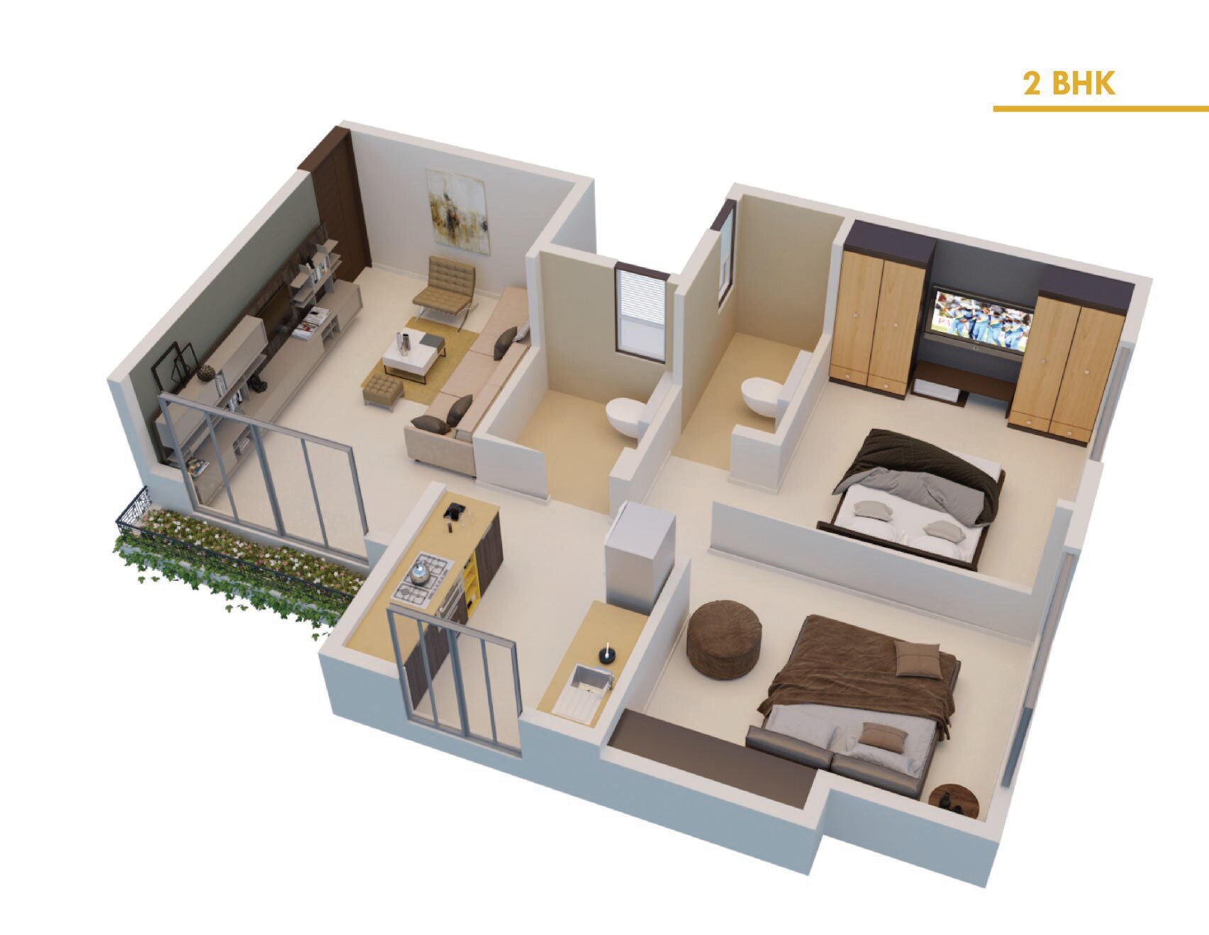 Floor plan of 2 BHK 429 Sq. Ft. Apartment in TDM Aarambh, Palghar