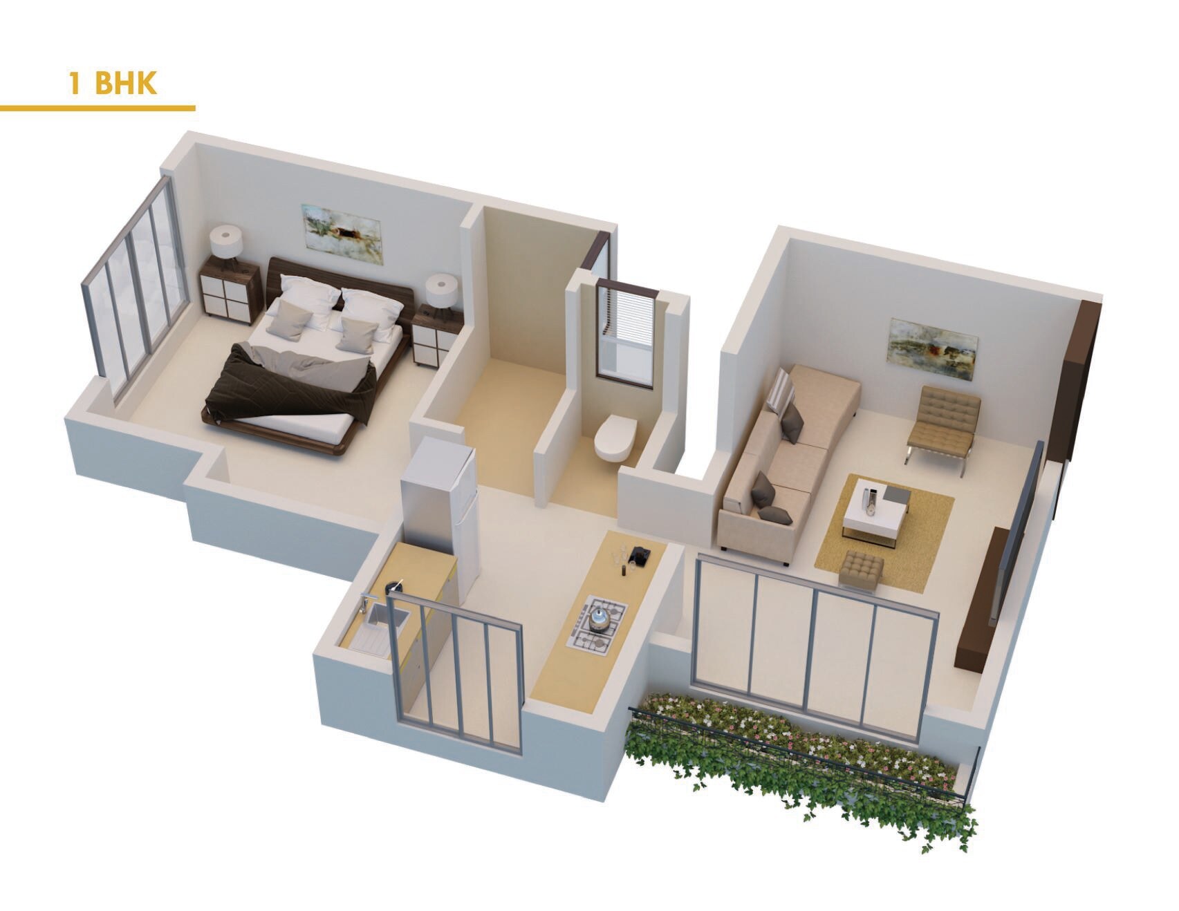 Floor plan of 1 BHK 297 Sq. Ft. Apartment in TDM Aarambh, Palghar