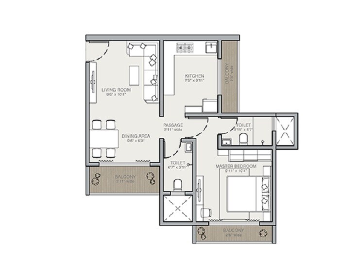 Floor plan of 1 BHK 319 Sq. Ft. Apartment in Techton Akhand, Palghar