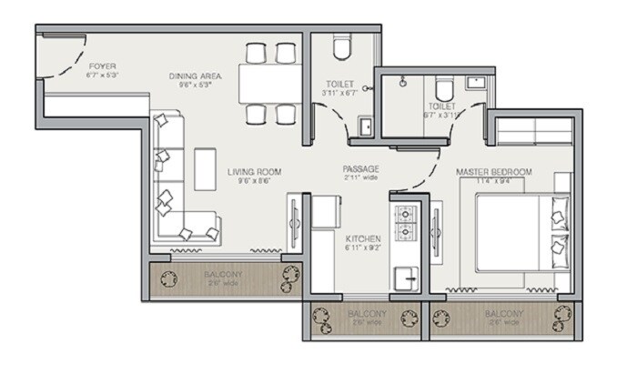 Floor plan of 1 BHK 417 Sq. Ft. Apartment in Techton Akhand, Palghar