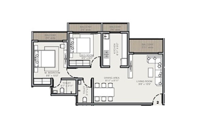 Floor plan of 2 BHK 537 Sq. Ft. Apartment in Techton Akhand, Palghar