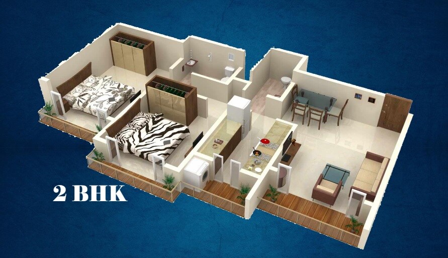 Floor plan of 2 BHK 512 Sq. Ft. Apartment in THDC Ambrosia, Palghar