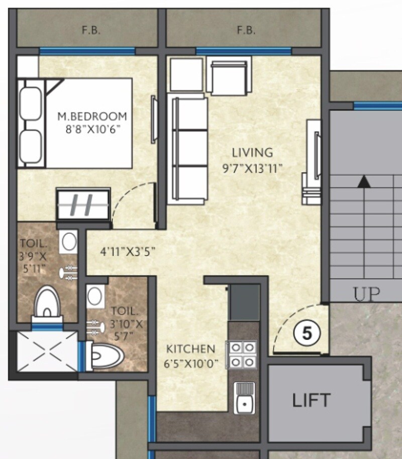 Floor plan of 1 BHK 390 Sq. Ft. Apartment in The Empire Krisha Heights, Palghar