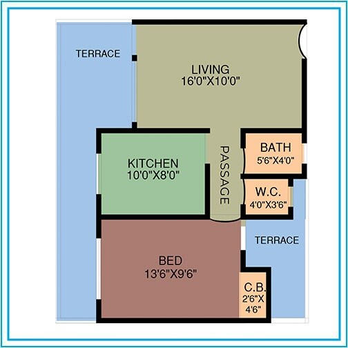Floor plan of 1 BHK 448 Sq. Ft. Apartment in Tirupati Balaji Platinum, Palghar
