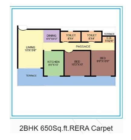 Floor plan of 2 BHK 650 Sq. Ft. Apartment in Tirupati Balaji Platinum, Palghar