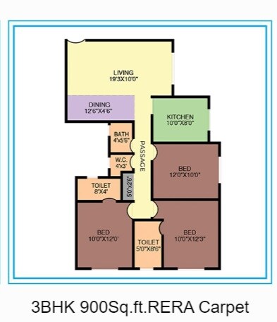 Floor plan of 3 BHK 900 Sq. Ft. Apartment in Tirupati Balaji Platinum, Palghar