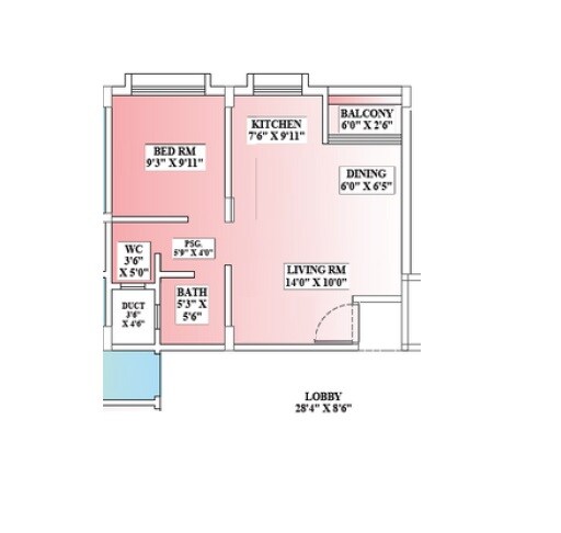 Floor plan of 1 BHK 597 Sq. Ft. Apartment in Tirupati Shree Datta, Palghar