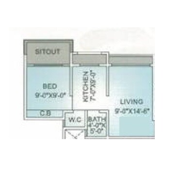 Floor plan of 1 BHK 387 Sq. Ft. Apartment in Topaz Heights, Palghar