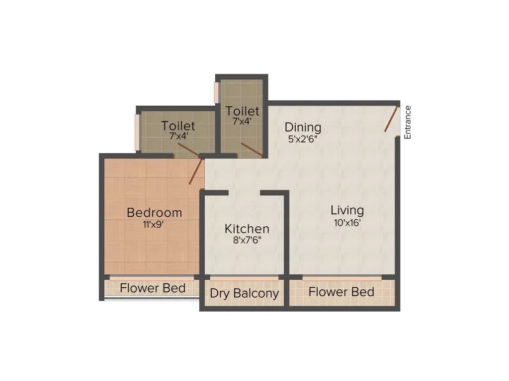Floor plan of 1 BHK 438 Sq. Ft. Apartment in Toshiba Evershine Homes, Palghar