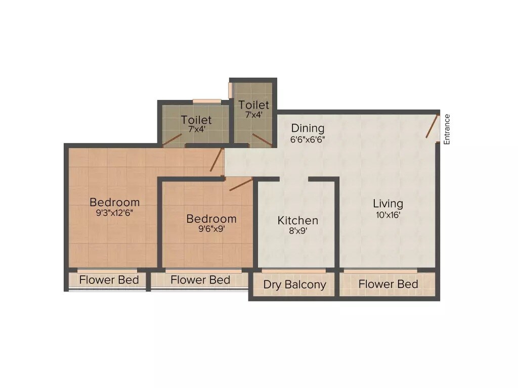 Floor plan of 2 BHK 680 Sq. Ft. Apartment in Toshiba Evershine Homes, Palghar
