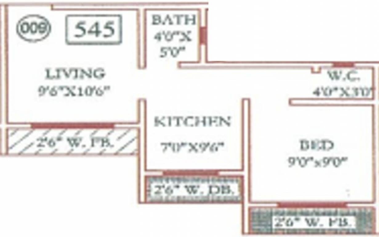 Floor plan of 1 BHK 545 Sq. Ft. Apartment in Trimurti Lakeview Apartments, Palghar