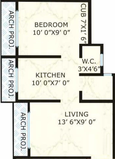 Floor plan of 1 BHK 393 Sq. Ft. Apartment in Trinity Greens, Palghar