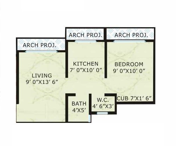 Floor plan of 1 BHK 307 Sq. Ft. Apartment in Trinity Greens, Palghar