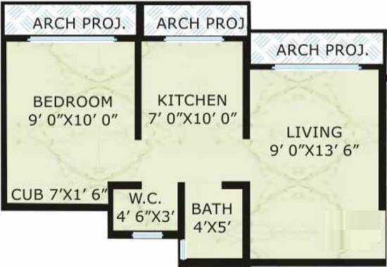 Floor plan of 1 BHK 400 Sq. Ft. Apartment in Trinity Greens, Palghar