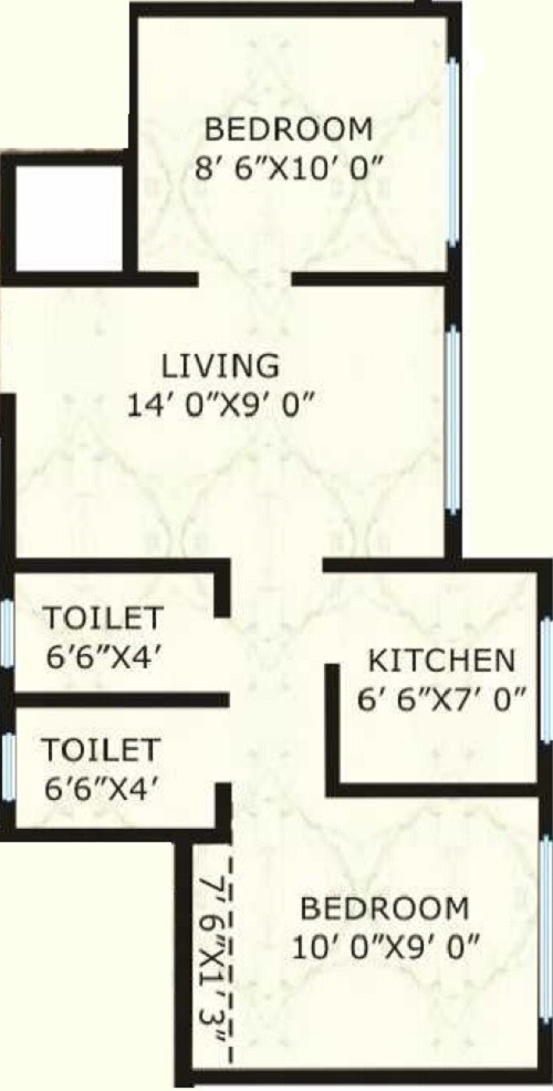 Floor plan of 2 BHK 530 Sq. Ft. Apartment in Trinity Greens, Palghar