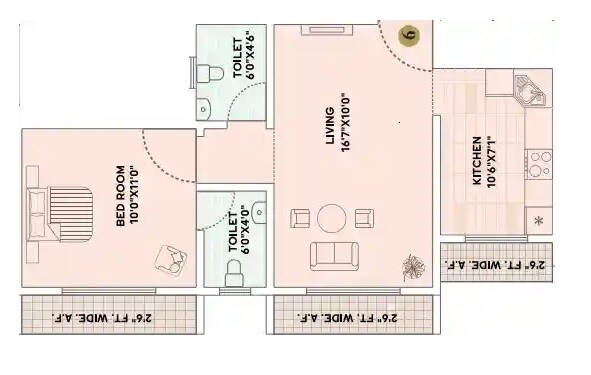 Floor plan of 1 BHK 437 Sq. Ft. Apartment in Trinity Towne Vista, Palghar